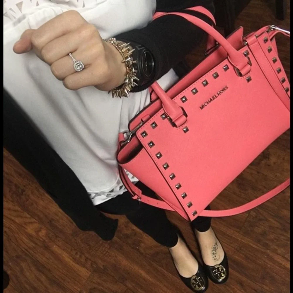 MICHAEL Michael Kors Coral Pink Studded Satchel